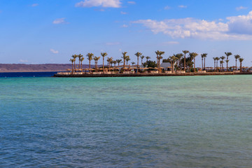 View of Red sea coast on the beach in Hurghada, Egypt
