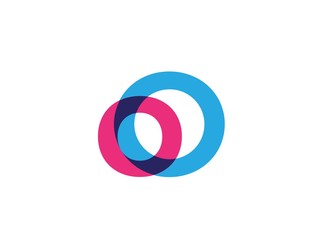 Intersected uppercase and lowercase letter O in blue pink color logo design