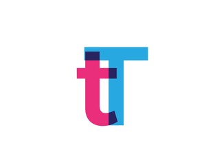 Intersected uppercase and lowercase letter T in blue pink color logo design