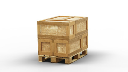 Wood pallet with Six wood transport box loaded