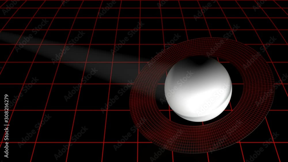 Aufkleber an abstract picture of saturn on black background and a red curved grid while a light beam hits its 