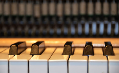 Piano keys front view close up