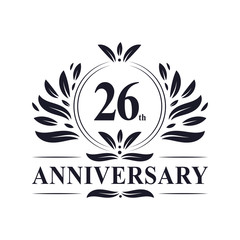 Fototapeta na wymiar 26th Anniversary celebration, luxurious 26 years Anniversary logo design.