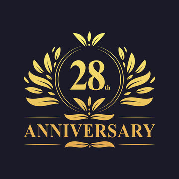 28th Anniversary logo, luxurious golden color 28 years Anniversary logo design celebration.