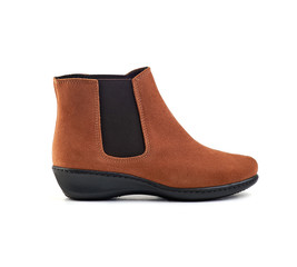 Men's ankle brown nubuck boot with nubuck leather isolated on white background, closed up