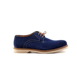 Blue suede shoes isolated on white background