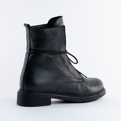 Super demi seasonal black leather womens shoes with laces. On white background. Choose other angles of this boot and new models in my profile