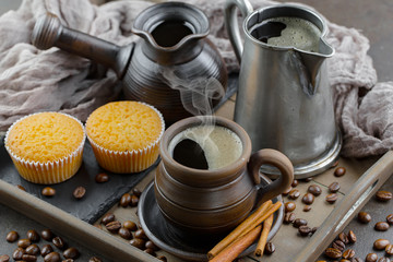 Black coffee beans on an old backgroundм