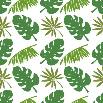 Seamless pattern with palm tree leaves