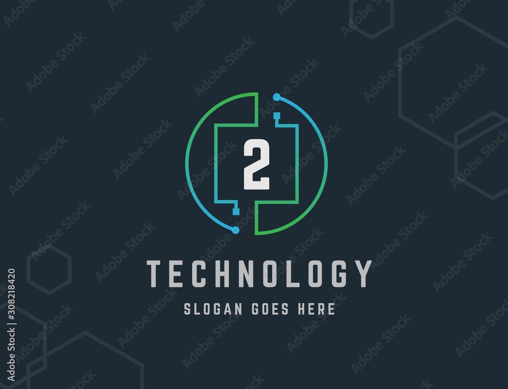Aufkleber circle circuit tech network with number 2 logo design