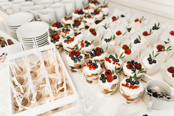 Candy bar.  Cupcakes and desserts with berries.  The concept of children's birthday parties and weddings