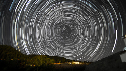 Rotation der Erdne mit Nordstern am Himmel 