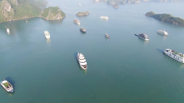 Drone footage of cruise ships in Halong Bay Vietnam