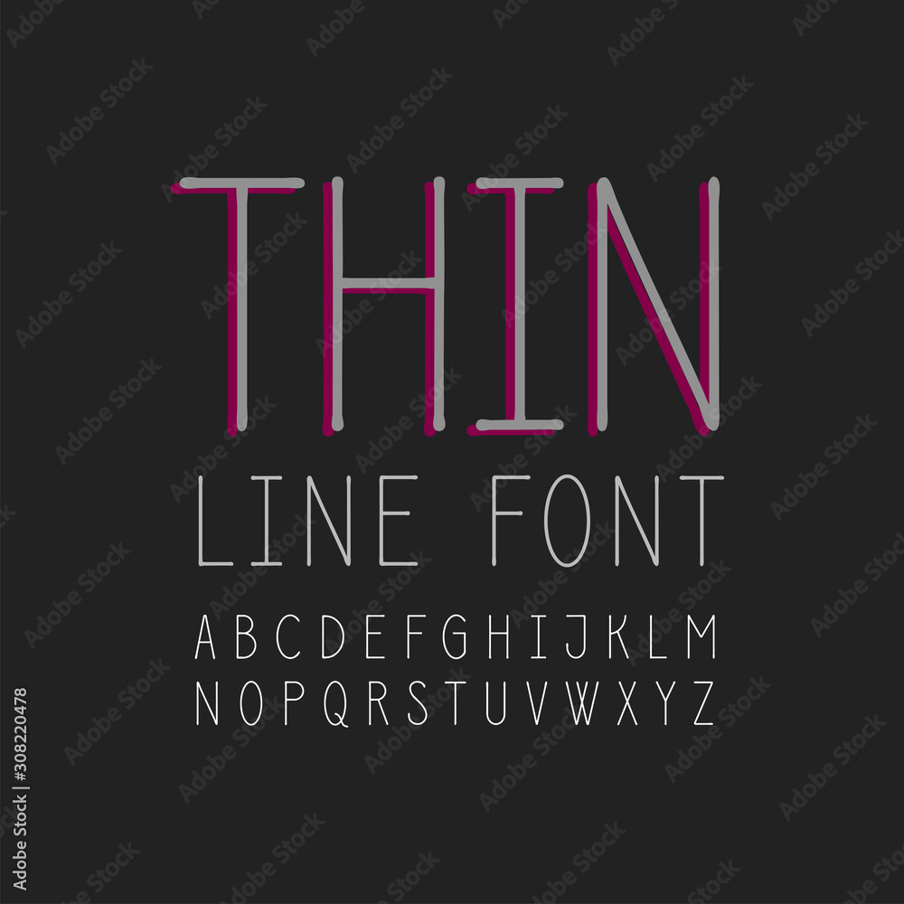 Poster vector thin line uppercase alphabet. ink pen drawn with rounded tips.