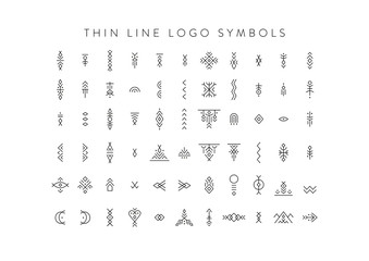 Vektorsatz von Strichsymbolen für Logo-Design und Schriftzug im Boho- und Hipster-Stil.