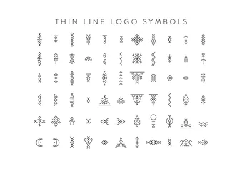Vlies Fototapete Boho-Stil Vektorsatz von Strichsymbolen für Logo-Design und Schriftzug im Boho- und Hipster-Stil.