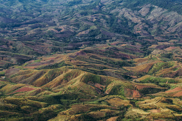Mountain hill with village in the forest in Thailand, Asia.