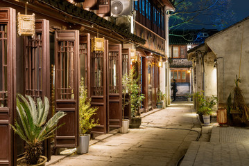 Fototapeta na wymiar At night, the streets of Zhouzhuang Ancient Town, Suzhou, China