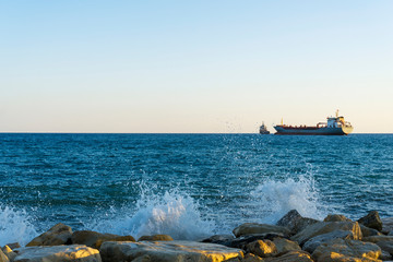 Ship in the Mediterranean sea off the coast of Cyprus.