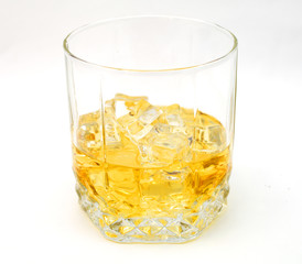 rum with ice on a white background close-up, isolate