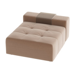 Brown cloth pouf on a white background. 3d rendering