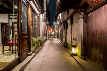 At night, the streets of Zhouzhuang Ancient Town, Suzhou, China