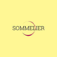 The inscription " Your personal sommelier." Vector design of badge or business card for sommelier profession. The round mark of the glass. Wine stain.