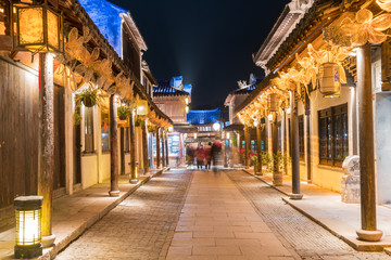 Fototapeta premium At night, the streets of Zhouzhuang Ancient Town, Suzhou, China