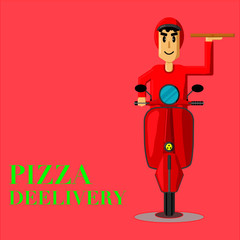 Delivery Man and Scooter Flat Vector. Food Delivery Concept Illustration.