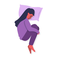 Depression disorder woman knee hugging on the bed