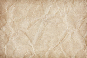 Old dirty beige crumpled paper background, paper texture	