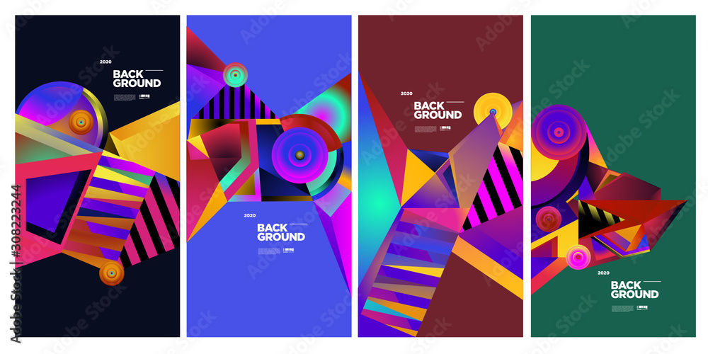 Poster vector colourful ethnic geometric pattern background set. pattern background illustration for banner