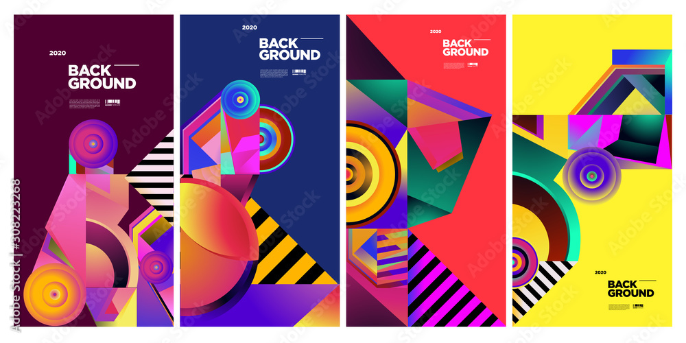 Poster vector colourful ethnic geometric pattern background set. pattern background illustration for banner