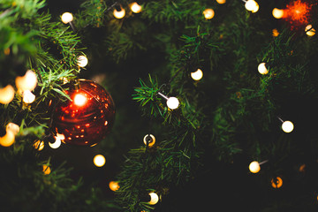 Christmas tree decorated with bulbs, beautiful.