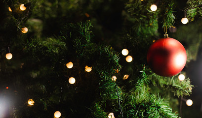 Christmas tree decorated with bulbs, beautiful.