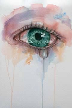 watercolor eye with tears.