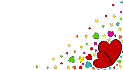  Multi-colored hearts and stars. Valentine's Day Greeting Card. Multicolored hearts and stars on a white background with place for text. Vector graphics.