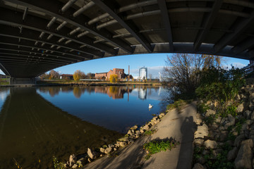 View from under the bridge next to the river