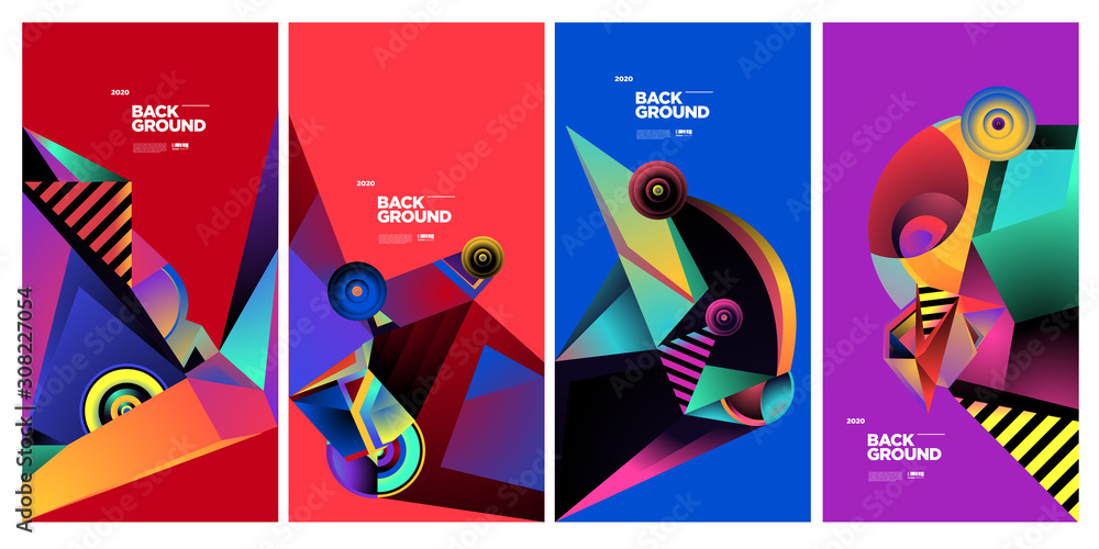 Poster vector colourful ethnic geometric pattern background set. pattern background illustration for banner