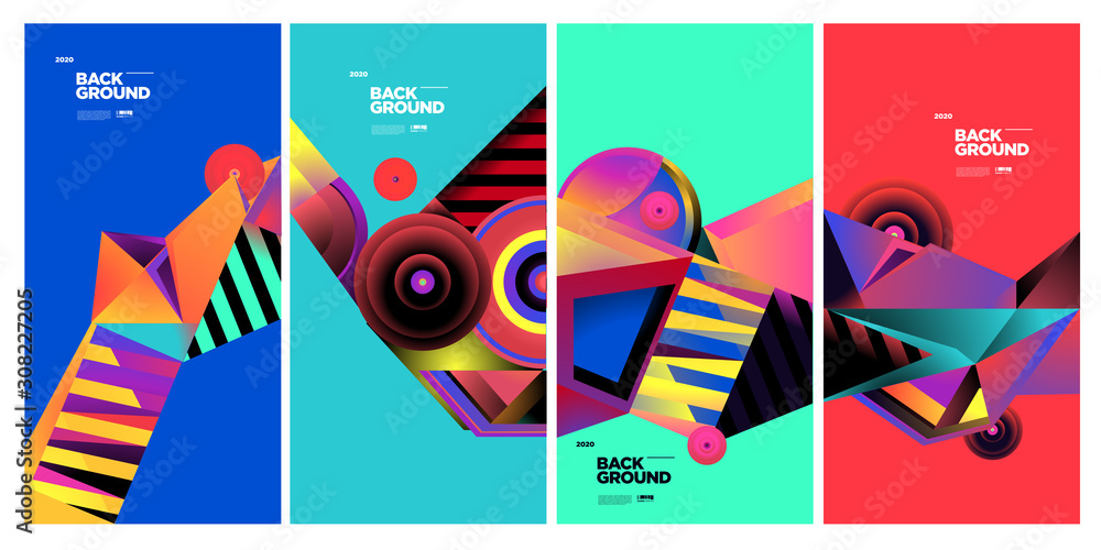 Poster vector colourful ethnic geometric pattern background set. pattern background illustration for banner