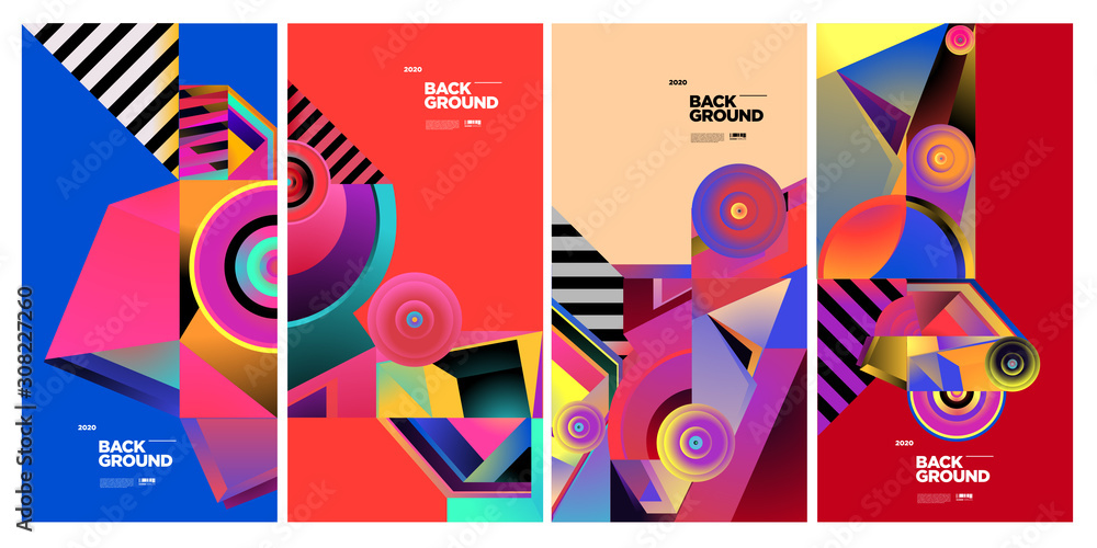 Poster vector colourful ethnic geometric pattern background set. pattern background illustration for banner
