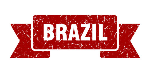 Brazil ribbon. Red Brazil grunge band sign