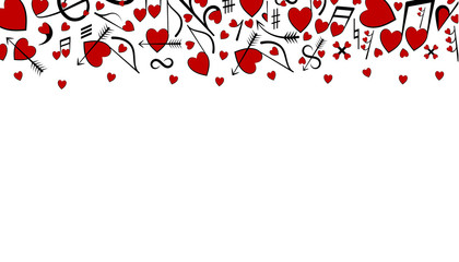Hearts and music notes. Holiday background for Valentine's Day. Hearts are drawn as notes. Place for text. Vector illustration.