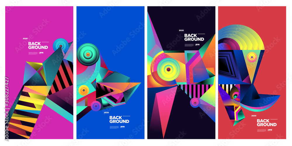 Poster vector colourful ethnic geometric pattern background set. pattern background illustration for banner