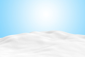 Winter snow ground andh blue background with clipping path. 3D rendering