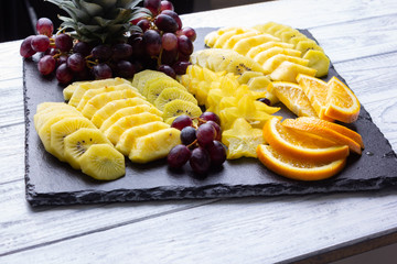 Sliced fruits on a plate