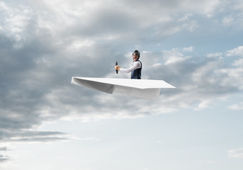 Aviator having fun in aircraft