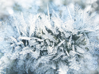 winter background with snowflakes crystals patterns and snow on frozen grass