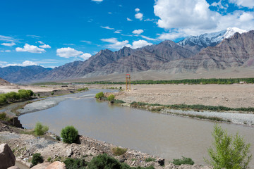 Ladakh, India - Jul 07 2019 - Beautiful scenic view from Between Leh and Manali on Leh-Manali...