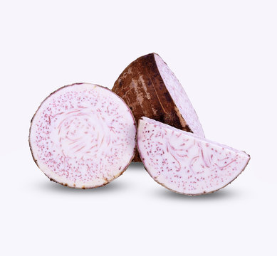 Taro, sliced of taro isolated on white background